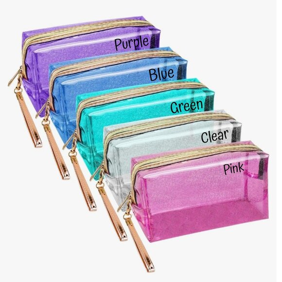 Glitter Translucent Cosmetic Makeup Bag Zippered Travel Toiletry Wristlet - Picture 3 of 7